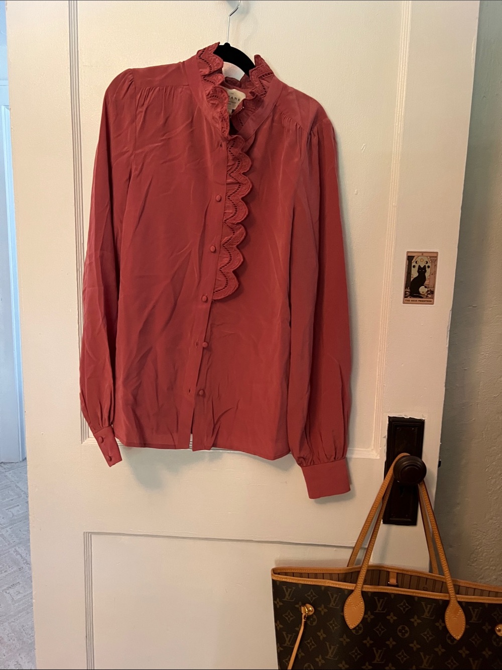 Sézane Chlo Bois de Rose, Rose-Scalloped Ruffle Button-Down Blouse - Picture 3 of 6